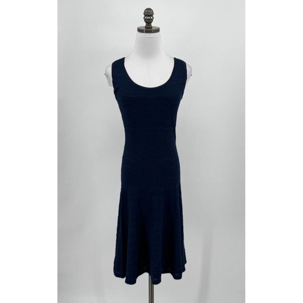 Cache Blue Crochet Scoop Neck Drop Waist Sleeveless Tank Dress